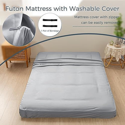 MAXYOYO 6" Extra Thick Floor Futon Mattress, Foldable Japanese Floor Mattress for Adults, Roll Up Tatami Pad for Guest Room, Black, Queen