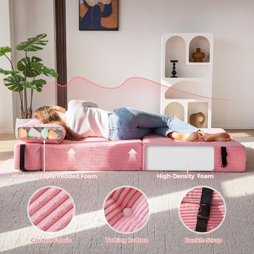 MAXYOYO Folding Sofa Bed, Convertible Sofa Bed with High-Density Support Foam, Portable 4 in 1 Fold Out Chair to Floor Lounger, Versatile Floor Couch for Living Room Bedroom, Dark Grey