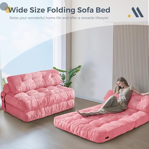 MAXYOYO Folding Sofa Bed, Convertible Sleeper Chair with Pillow Foldable Mattress with Back Support, Portable Fold Out Chair Bed Comfy Floor Sofa Lounge for Living Room Bedroom, Dark Grey, Single