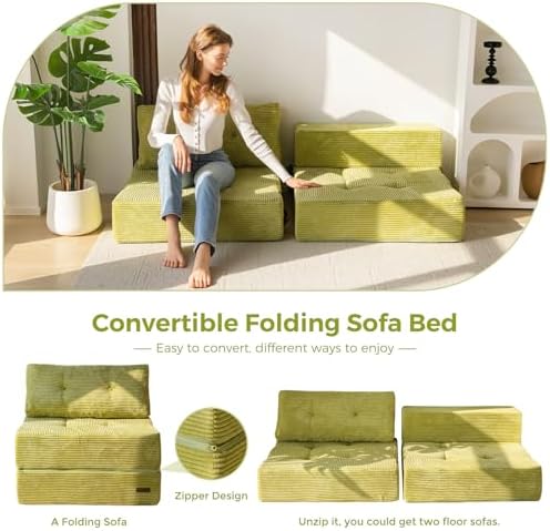 MAXYOYO Folding Sofa Bed, Convertible Sofa Bed with High-Density Support Foam, Portable 4 in 1 Fold Out Chair to Floor Lounger, Versatile Floor Couch for Living Room Bedroom, Dark Grey
