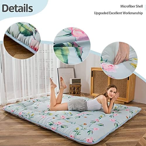 MAXYOYO Japanese Futon Mattress Floor Mattress Sleeping Pad Foldable Bed Roll Up Camping Cushion Floor Lounger Bed Couches and Sofas Couch Topper, Black Floral, Full Size