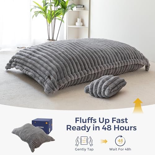 MAXYOYO Giant Bean Bag Chair with Pillow, 3 in 1 Convertible Bean Bag Chair for Adults with Removable Cover, Floor Cushion Stuffed Floor Lounger for Living Room Bedroom, Grey