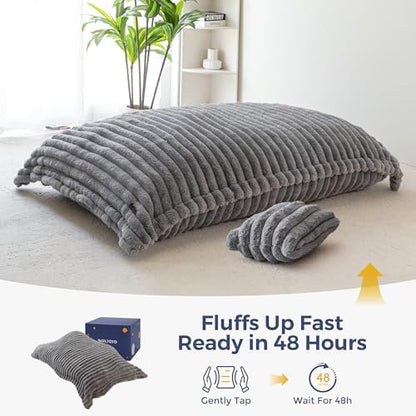 MAXYOYO Giant Bean Bag Chair with Pillow, 3 in 1 Convertible Bean Bag Chair for Adults with Removable Cover, Floor Cushion Stuffed Floor Lounger for Living Room Bedroom, Grey