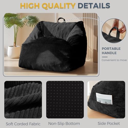 MAXYOYO Bean Bag Chair, Floor Sofa with Handle, Bean Bag Chairs for Adults and Kids, Teens Living Room Bean Bag, Accent Sofa Chair with Pocket for Gaming Reading Relaxing
