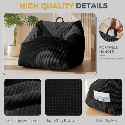 MAXYOYO Bean Bag Chair, Floor Sofa with Handle, Bean Bag Chairs for Adults and Kids, Teens Living Room Bean Bag, Accent Sofa Chair with Pocket for Gaming Reading Relaxing