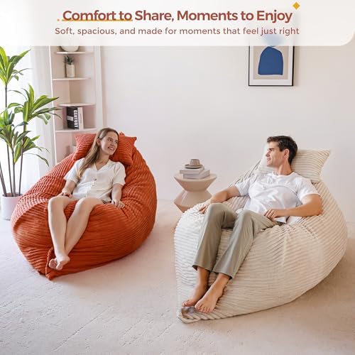 MAXYOYO Giant Bean Bag Chair with Pillow, 3 in 1 Convertible Bean Bag Chair for Adults with Removable Cover, Floor Cushion Stuffed Floor Lounger for Living Room Bedroom, Grey