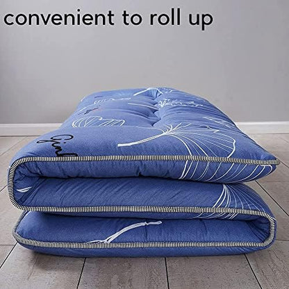 MAXYOYO Japanese Futon Mattress Floor Mattress Sleeping Pad Foldable Bed Roll Up Camping Cushion Floor Lounger Bed Couches and Sofas Couch Topper, Black Floral, Full Size