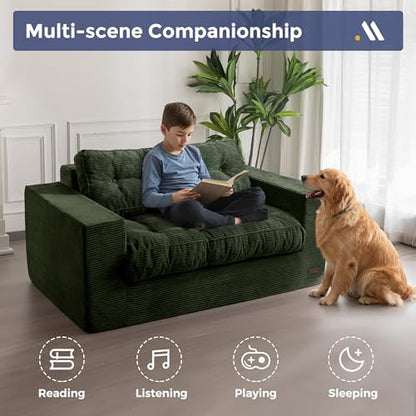 MAXYOYO Bean Bag Chair for Adults, Upholstered Floor Sofa with Armrests, Loveseat Boneless Couch with Tufted Cushion &amp; Backrest, Sofa in A Box, Large Bean Bag Couch for Bedroom Living Room, Black