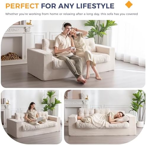 MAXYOYO Bean Bag Chair for Adults, Upholstered Floor Sofa with Armrests, Loveseat Boneless Couch with Tufted Cushion &amp; Backrest, Sofa in A Box, Large Bean Bag Couch for Bedroom Living Room, Dark Grey
