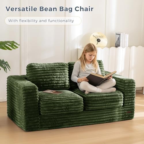 MAXYOYO Giant Bean Bag Chair for Adults, Upholstered Loveseat Floor Sofa with Pillows and Armrests, Large Bean Bag Sofa Plush Chair Bean Bag Couch for Bedroom Living Room, Grey