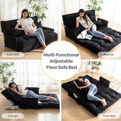 MAXYOYO Adjustable Floor Sofa Couch with Pillow, Multi-Functional Bean Bag Bed, 5-Position Foldable Lazy Sofa Sleeper Bed with Armrest, Versatile Floor Seating for Reading Gaming, Green, Single