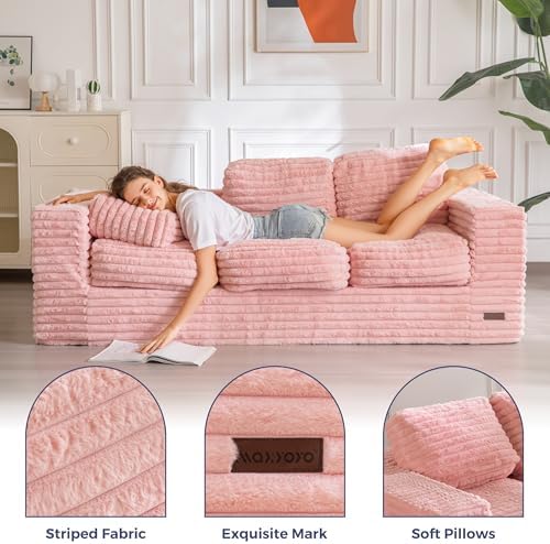 MAXYOYO Giant Bean Bag Chair for Adults, Upholstered Loveseat Floor Sofa with Pillows and Armrests, Large Bean Bag Sofa Plush Chair Bean Bag Couch for Bedroom Living Room, Grey