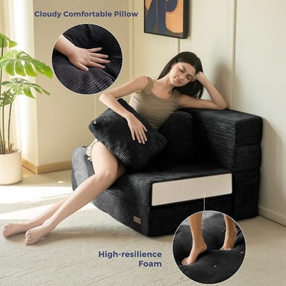 MAXYOYO Convertible Sofa Bed, Fold Out Loveseat Sleeper Sofa with Pillow, 4 in 1 Tufted Folding Couch Bed Foam Floor Couch, Lazy Chair for Living Room Bedroom Guest Room, Dark Grey