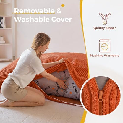 MAXYOYO Giant Bean Bag Chair with Pillow, 3 in 1 Convertible Bean Bag Chair for Adults with Removable Cover, Floor Cushion Stuffed Floor Lounger for Living Room Bedroom, Grey