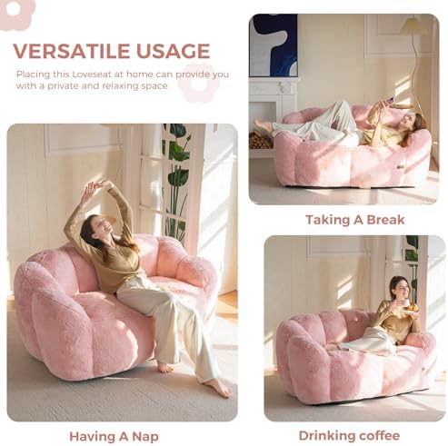 MAXYOYO Bean Bag Chair for Adults, Floral Shaped Bean Bag Sofa, Ultra Soft Faux Fur Floor Sofa, Large Reading Chair for Living Room Bedroom, Beige, Single