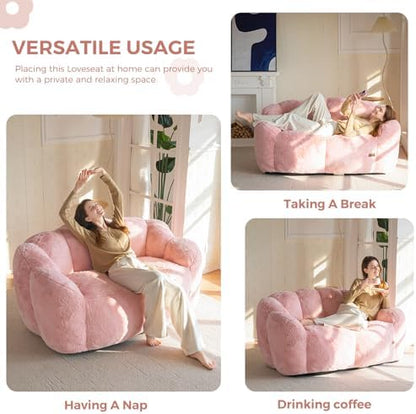 MAXYOYO Bean Bag Chair for Adults, Floral Shaped Bean Bag Sofa, Ultra Soft Faux Fur Floor Sofa, Large Reading Chair for Living Room Bedroom, Beige, Single