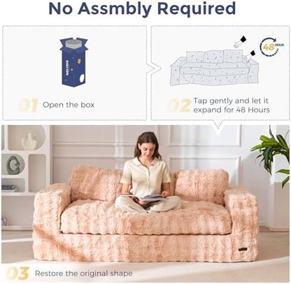 MAXYOYO Bean Bag Chair for Adults, Upholstered Floor Sofa with Armrests, Loveseat Boneless Couch with Tufted Cushion &amp; Backrest, Sofa in A Box, Large Bean Bag Couch for Bedroom Living Room, Black