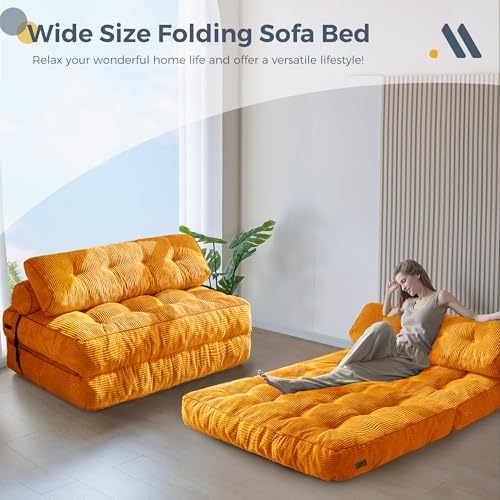 MAXYOYO Folding Sofa Bed, Convertible Sleeper Chair with Pillow Foldable Mattress with Back Support, Portable Fold Out Chair Bed Comfy Floor Sofa Lounge for Living Room Bedroom, Dark Grey, Single