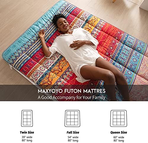 MAXYOYO Black Moon and Star Futon Mattress, Japanese Floor Mattress Quilted Bed Mattress Topper, Extra Thick Folding Sleeping Pad Breathable Floor Lounger Guest Bed for Camping Couch, Twin