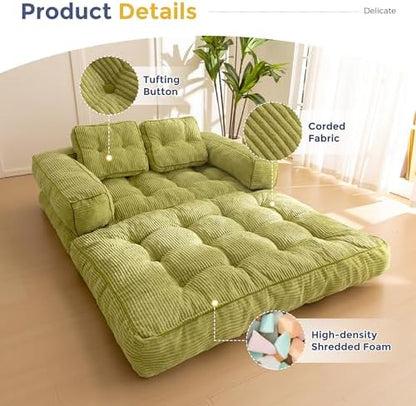 MAXYOYO Folding Sofa Bed, L-Shaped Convertible Sofa Bed with Armrest Foldable Sleeper Sofa with Pillow, Portable Fold Out Chair Bed Comfy Floor Lounge for Living Room Bedroom, Dark Grey