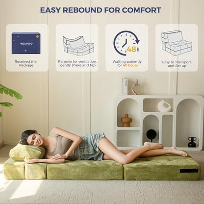 MAXYOYO Convertible Sofa Bed, Fold Out Loveseat Sleeper Sofa with Pillow, 4 in 1 Tufted Folding Couch Bed Foam Floor Couch, Lazy Chair for Living Room Bedroom Guest Room, Dark Grey