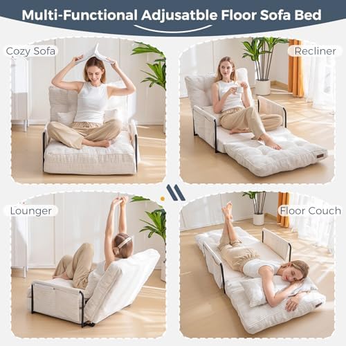 MAXYOYO Adjustable Floor Sofa Couch with Pillow, Multi-Functional Bean Bag Bed, 5-Position Foldable Lazy Sofa Sleeper Bed with Armrest, Versatile Floor Seating for Reading Gaming, Green, Single