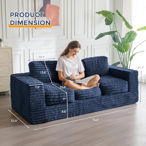 MAXYOYO Bean Bag Chair for Adults, Upholstered Floor Sofa with Armrests, Loveseat Boneless Couch with Tufted Cushion &amp; Backrest, Sofa in A Box, Large Bean Bag Couch for Bedroom Living Room, Black