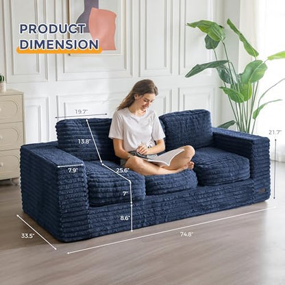MAXYOYO Giant Bean Bag Chair for Adults, Upholstered Loveseat Floor Sofa with Pillows and Armrests, Large Bean Bag Sofa Plush Chair Bean Bag Couch for Bedroom Living Room, Grey