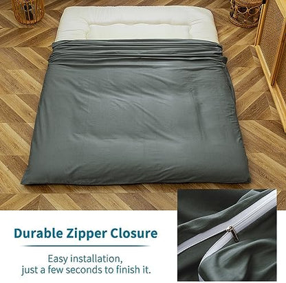 MAXYOYO Mattress Cover for Traditional Japanese Futon Mattress, Futon Floor Mats Cover with Zipper, Super Soft and Machine Washable, Navy Floral, Twin