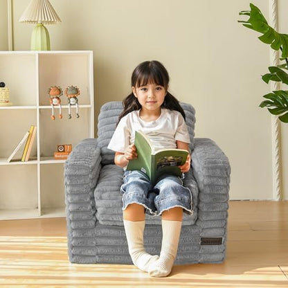 MAXYOYO Kids Bean Bag Chair, Comfy Faux Fur Bean Bag Sofa with Filler, Upholstered Floor Sofa with Pillows and Armrests, Lazy Floor Chair Couch for Boys and Girls, Pink