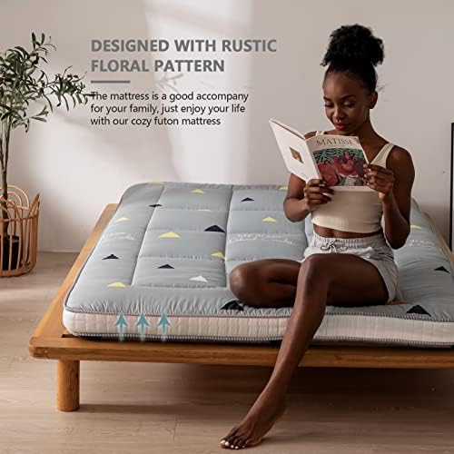 MAXYOYO Black Moon and Star Futon Mattress, Japanese Floor Mattress Quilted Bed Mattress Topper, Extra Thick Folding Sleeping Pad Breathable Floor Lounger Guest Bed for Camping Couch, Twin