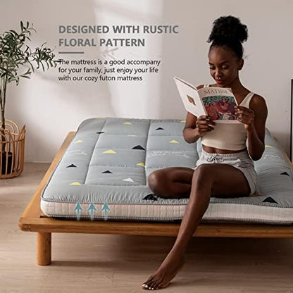 MAXYOYO Black Moon and Star Futon Mattress, Japanese Floor Mattress Quilted Bed Mattress Topper, Extra Thick Folding Sleeping Pad Breathable Floor Lounger Guest Bed for Camping Couch, Twin