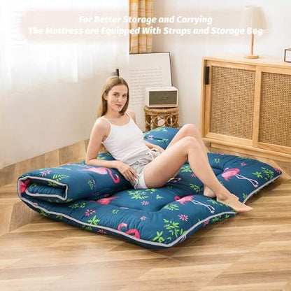 MAXYOYO Japanese Futon Mattress Floor Mattress Sleeping Pad Foldable Bed Roll Up Camping Cushion Floor Lounger Bed Couches and Sofas Couch Topper, Black Floral, Full Size
