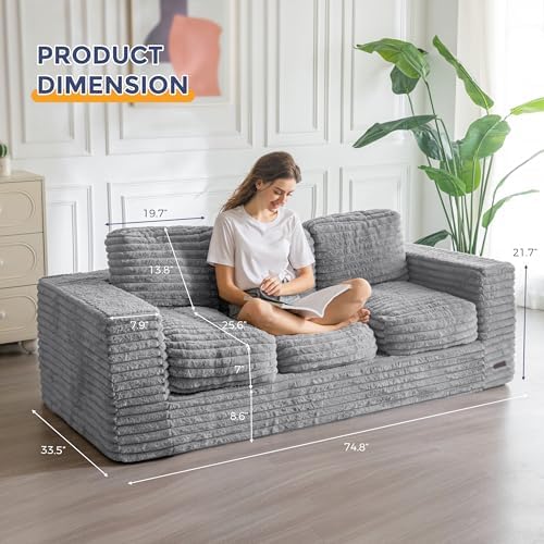 MAXYOYO Bean Bag Chair for Adults, Upholstered Floor Sofa with Armrests, Loveseat Boneless Couch with Tufted Cushion &amp; Backrest, Sofa in A Box, Large Bean Bag Couch for Bedroom Living Room, Black