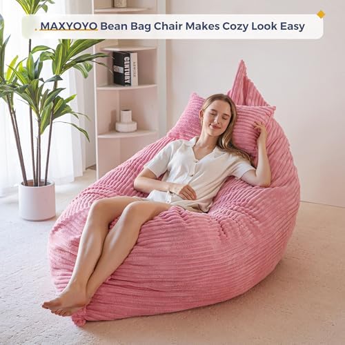 MAXYOYO Giant Bean Bag Chair with Pillow, 3 in 1 Convertible Bean Bag Chair for Adults with Removable Cover, Floor Cushion Stuffed Floor Lounger for Living Room Bedroom, Grey