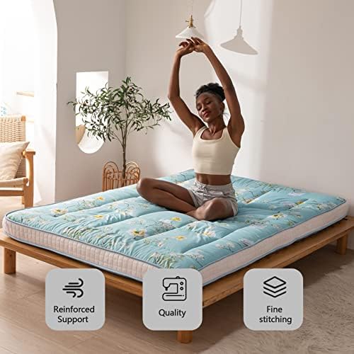 MAXYOYO Black Moon and Star Futon Mattress, Japanese Floor Mattress Quilted Bed Mattress Topper, Extra Thick Folding Sleeping Pad Breathable Floor Lounger Guest Bed for Camping Couch, Twin