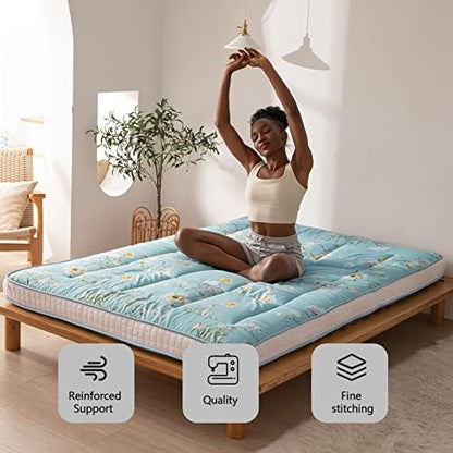 MAXYOYO Black Moon and Star Futon Mattress, Japanese Floor Mattress Quilted Bed Mattress Topper, Extra Thick Folding Sleeping Pad Breathable Floor Lounger Guest Bed for Camping Couch, Twin