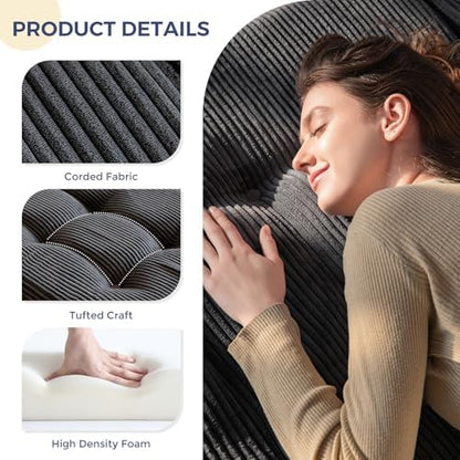 MAXYOYO Tri-Fold Mattress, 6 Inch Tufted Folding Mattress Full Foam Bed, Foldable Floor Couch Guest Bed Topper Portable Camping Sleeper with Corded Fabric, Dark Grey, 53"x75"