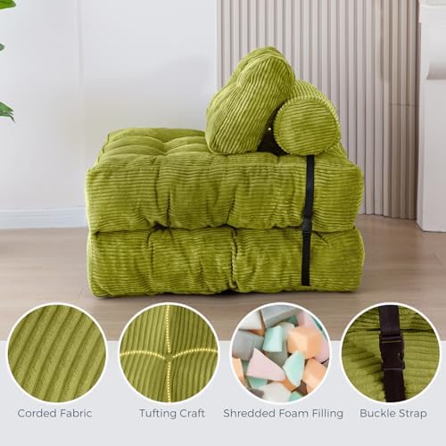 MAXYOYO Folding Sofa Bed, Convertible Sleeper Chair with Pillow Foldable Mattress with Back Support, Portable Fold Out Chair Bed Comfy Floor Sofa Lounge for Living Room Bedroom, Dark Grey, Single