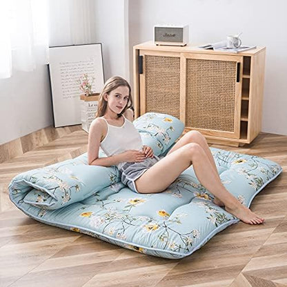 MAXYOYO Japanese Futon Mattress Floor Mattress Sleeping Pad Foldable Bed Roll Up Camping Cushion Floor Lounger Bed Couches and Sofas Couch Topper, Black Floral, Full Size