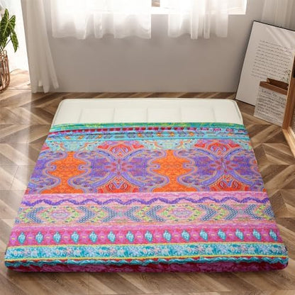 MAXYOYO Mattress Cover for Traditional Japanese Futon Mattress, Futon Floor Mats Cover with Zipper, Super Soft and Machine Washable, Navy Floral, Twin