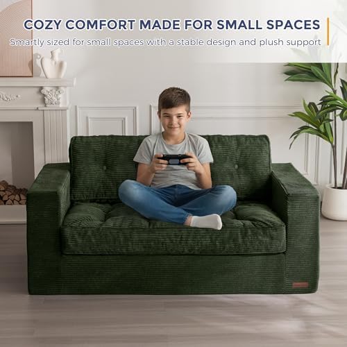 MAXYOYO Bean Bag Chair for Adults, Upholstered Floor Sofa with Armrests, Loveseat Boneless Couch with Tufted Cushion &amp; Backrest, Sofa in A Box, Large Bean Bag Couch for Bedroom Living Room, Black