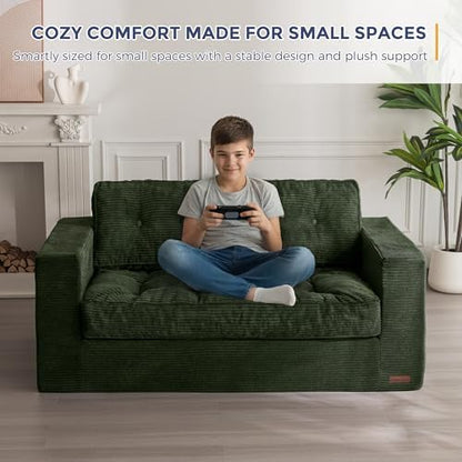 MAXYOYO Bean Bag Chair for Adults, Upholstered Floor Sofa with Armrests, Loveseat Boneless Couch with Tufted Cushion &amp; Backrest, Sofa in A Box, Large Bean Bag Couch for Bedroom Living Room, Black