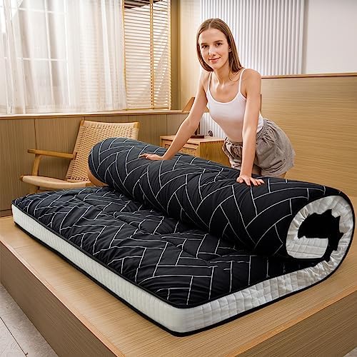 MAXYOYO Black Moon and Star Futon Mattress, Japanese Floor Mattress Quilted Bed Mattress Topper, Extra Thick Folding Sleeping Pad Breathable Floor Lounger Guest Bed for Camping Couch, Twin