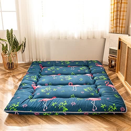 MAXYOYO Japanese Futon Mattress Floor Mattress Sleeping Pad Foldable Bed Roll Up Camping Cushion Floor Lounger Bed Couches and Sofas Couch Topper, Black Floral, Full Size