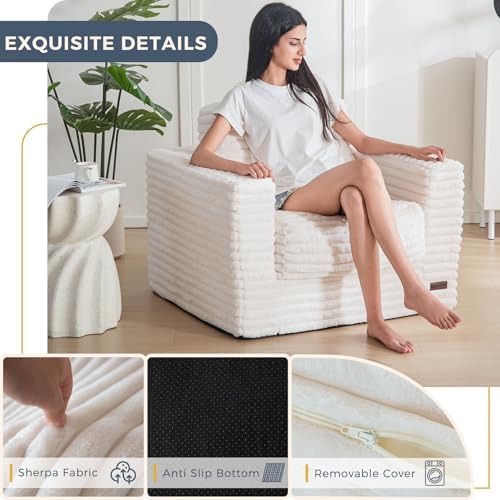 MAXYOYO Giant Bean Bag Chair for Adults, Upholstered Loveseat Floor Sofa with Pillows and Armrests, Large Bean Bag Sofa Plush Chair Bean Bag Couch for Bedroom Living Room, Grey
