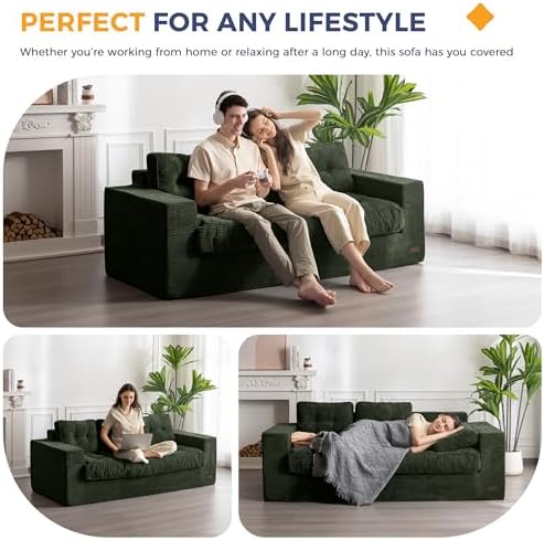 MAXYOYO Bean Bag Chair for Adults, Upholstered Floor Sofa with Armrests, Loveseat Boneless Couch with Tufted Cushion &amp; Backrest, Sofa in A Box, Large Bean Bag Couch for Bedroom Living Room, Black