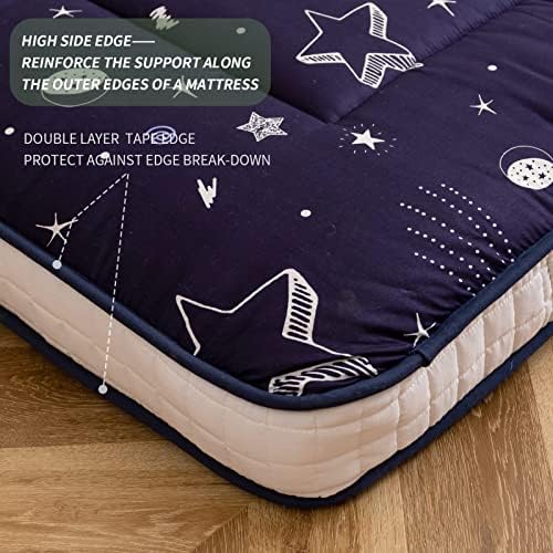 MAXYOYO Black Moon and Star Futon Mattress, Japanese Floor Mattress Quilted Bed Mattress Topper, Extra Thick Folding Sleeping Pad Breathable Floor Lounger Guest Bed for Camping Couch, Twin