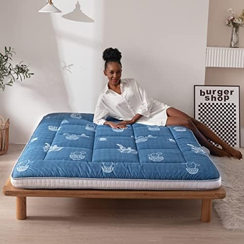 MAXYOYO Black Moon and Star Futon Mattress, Japanese Floor Mattress Quilted Bed Mattress Topper, Extra Thick Folding Sleeping Pad Breathable Floor Lounger Guest Bed for Camping Couch, Twin