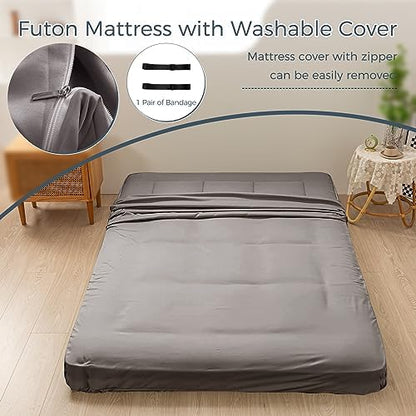 MAXYOYO 6" Extra Thick Floor Futon Mattress, Foldable Japanese Floor Mattress for Adults, Roll Up Tatami Pad for Guest Room, Black, Queen